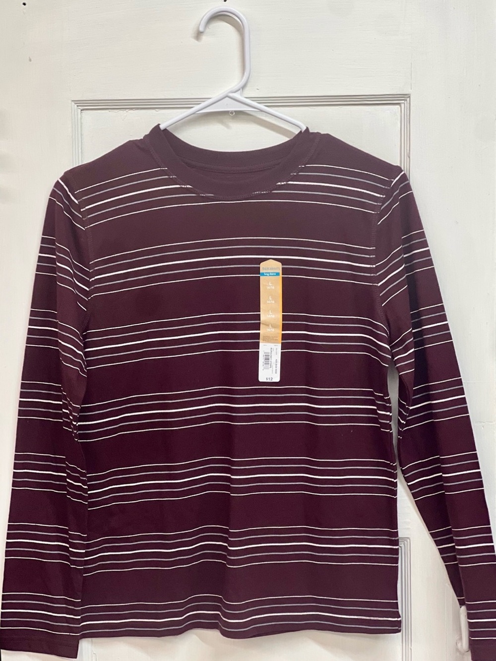 Kids Long-Sleeve Stripe Crewneck Shirt - Burgundy